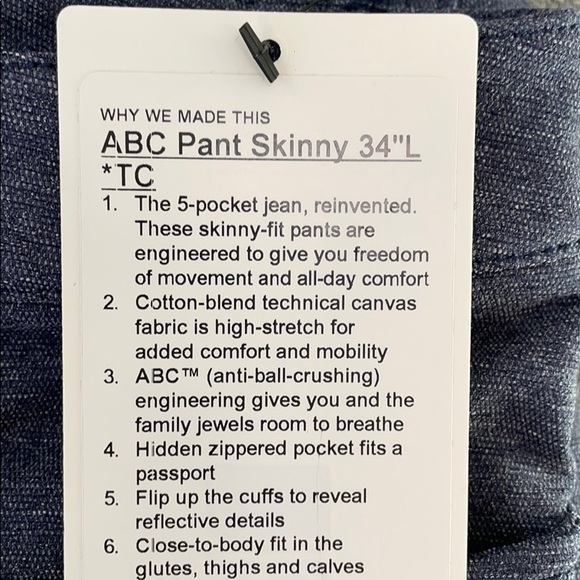NWT 🍋Lululemon ABC Pant Skinny Tech Canvas - Picture 11 of 11